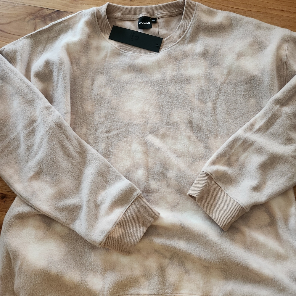 NWT Mono B Taupe Beige Tie-Dye Reversed Sweatshirt w/Pockets-  2X/3X